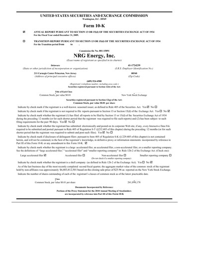 Thumbnail NRG Energy
 Annual Report 2009