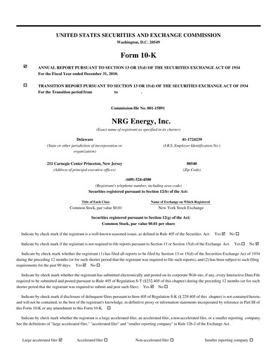 Thumbnail NRG Energy
 Annual Report 2010