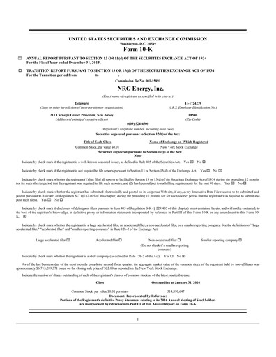 Thumbnail NRG Energy
 Annual Report 2015