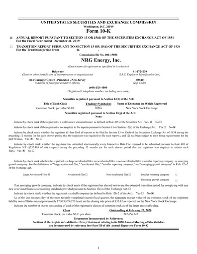 Thumbnail NRG Energy
 Annual Report 2019