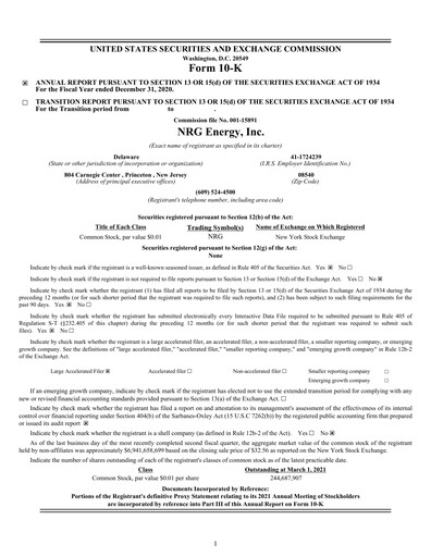 Thumbnail NRG Energy
 Annual Report 2020