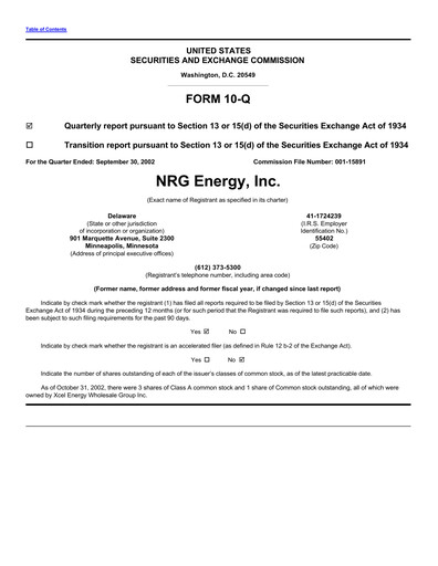 Vorschaubild NRG Energy
 Quartalsbericht 2002-q3