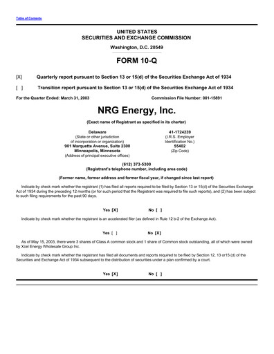 Vorschaubild NRG Energy
 Quartalsbericht 2003-q1
