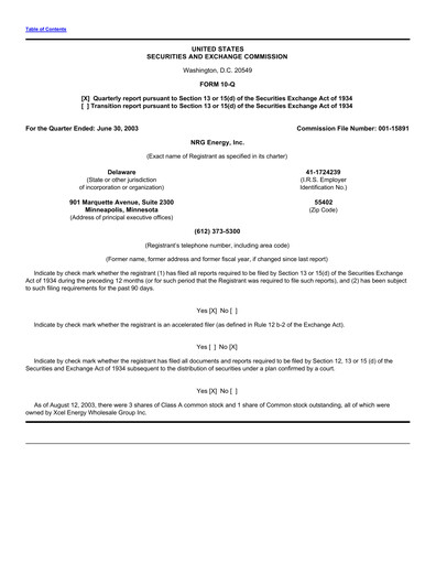 Vorschaubild NRG Energy
 Quartalsbericht 2003-q2