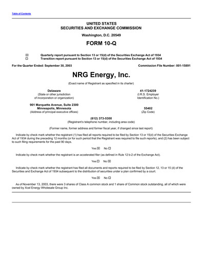 Vorschaubild NRG Energy
 Quartalsbericht 2003-q3