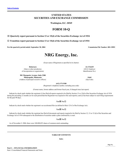 Vorschaubild NRG Energy
 Quartalsbericht 2004-q3