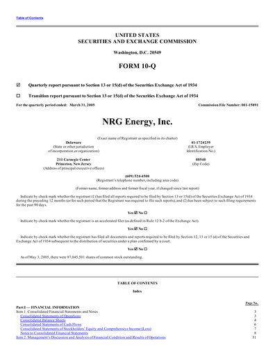 Vorschaubild NRG Energy
 Quartalsbericht 2005-q1