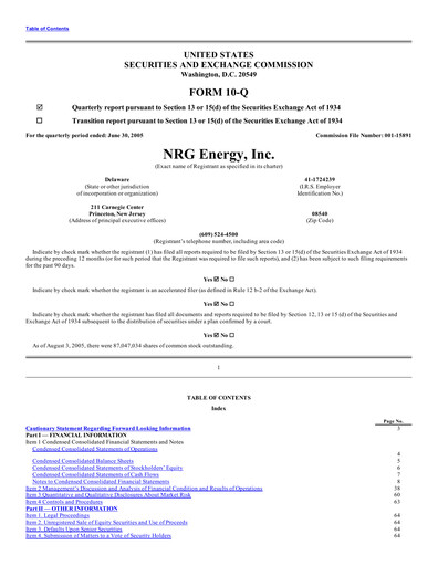 Vorschaubild NRG Energy
 Quartalsbericht 2005-q2