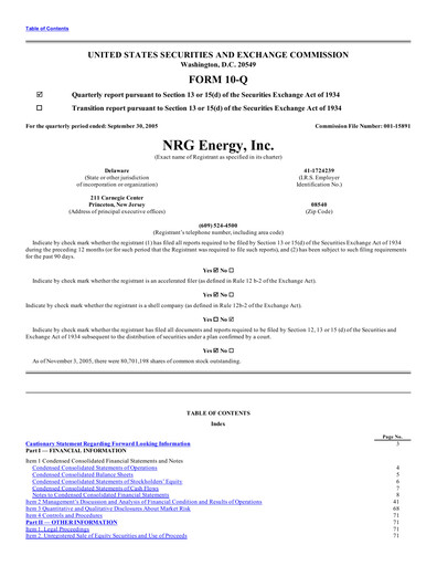 Vorschaubild NRG Energy
 Quartalsbericht 2005-q3
