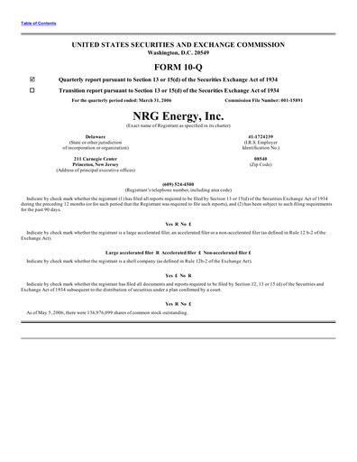 Vorschaubild NRG Energy
 Quartalsbericht 2006-q1