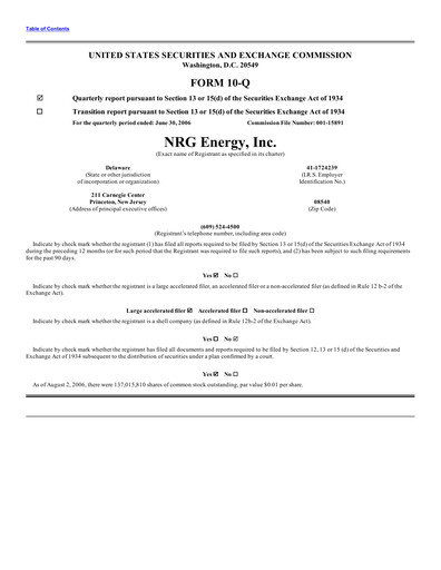 Vorschaubild NRG Energy
 Quartalsbericht 2006-q2