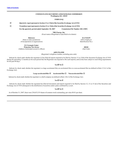 Vorschaubild NRG Energy
 Quartalsbericht 2007-q3