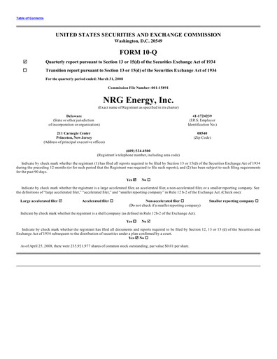 Vorschaubild NRG Energy
 Quartalsbericht 2008-q1