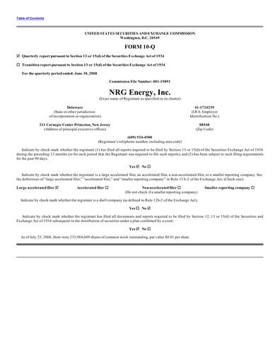 Vorschaubild NRG Energy
 Quartalsbericht 2008-q2