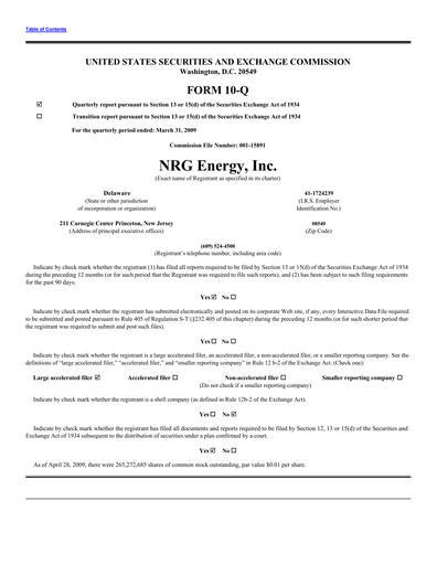 Vorschaubild NRG Energy
 Quartalsbericht 2009-q1