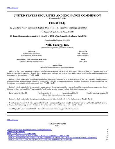 Vorschaubild NRG Energy
 Quartalsbericht 2011-q1