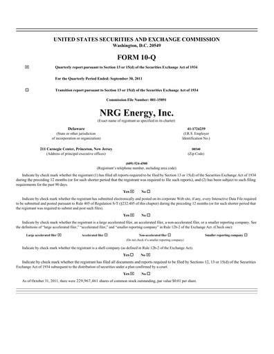 Vorschaubild NRG Energy
 Quartalsbericht 2011-q3
