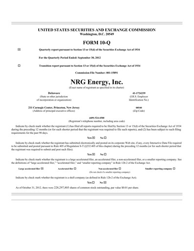 Vorschaubild NRG Energy
 Quartalsbericht 2012-q3