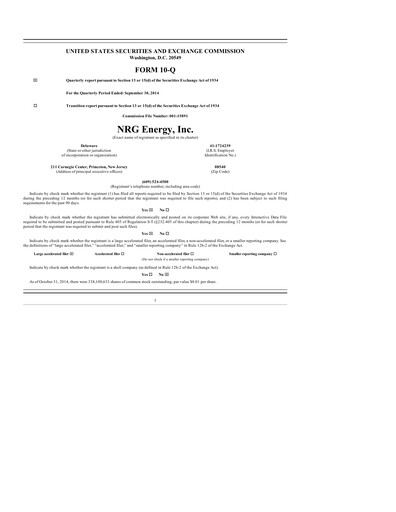 Vorschaubild NRG Energy
 Quartalsbericht 2014-q3