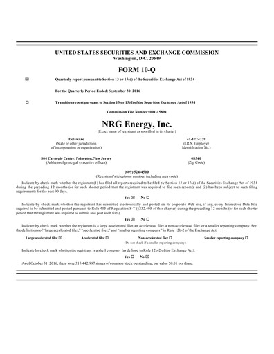Vorschaubild NRG Energy
 Quartalsbericht 2016-q3