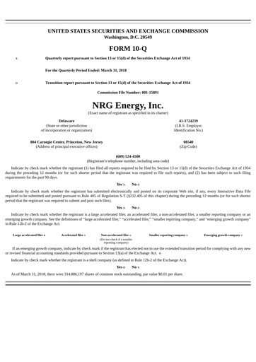 Vorschaubild NRG Energy
 Quartalsbericht 2018-q1