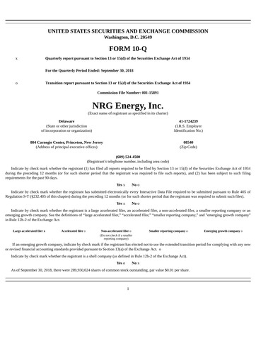 Vorschaubild NRG Energy
 Quartalsbericht 2018-q3