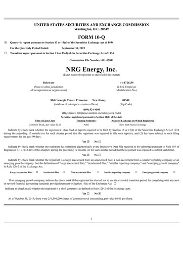 Vorschaubild NRG Energy
 Quartalsbericht 2019-q3