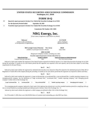 Vorschaubild NRG Energy
 Quartalsbericht 2020-q3