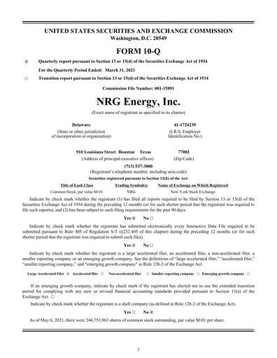 Vorschaubild NRG Energy
 Quartalsbericht 2021-q1