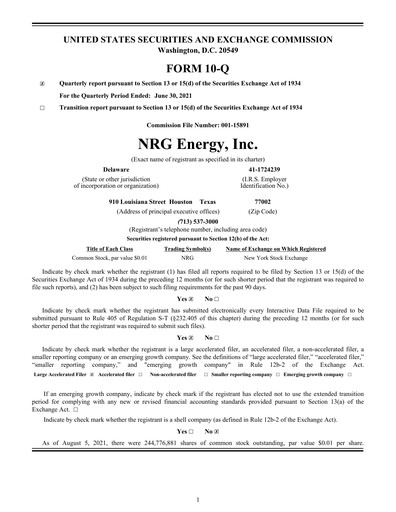 Vorschaubild NRG Energy
 Quartalsbericht 2021-q2