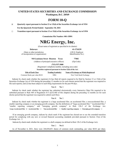 Vorschaubild NRG Energy
 Quartalsbericht 2021-q3
