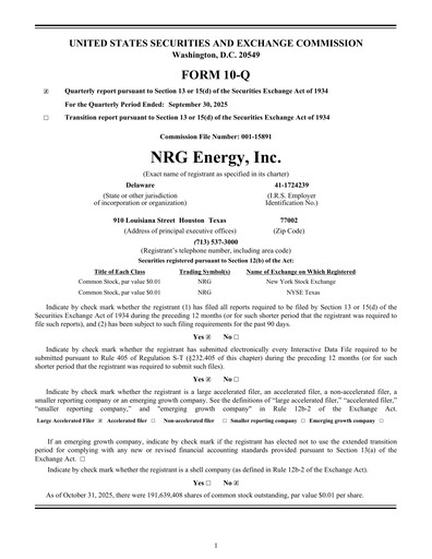 Thumbnail NRG Energy
 Quarterly Report 2025-q3