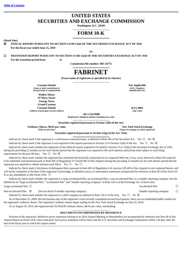 Thumbnail Fabrinet
 Annual Report 2010