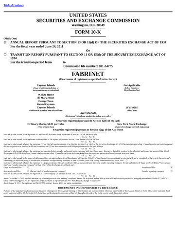 Thumbnail Fabrinet
 Annual Report 2011