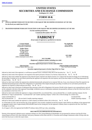 Thumbnail Fabrinet
 Annual Report 2012