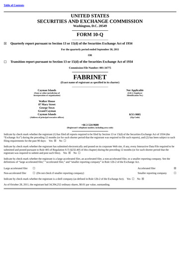 Miniature Fabrinet
 Rapport trimestriel 2011-q3