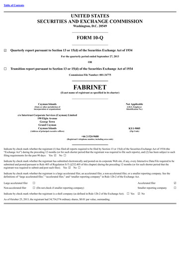 Miniature Fabrinet
 Rapport trimestriel 2013-q3