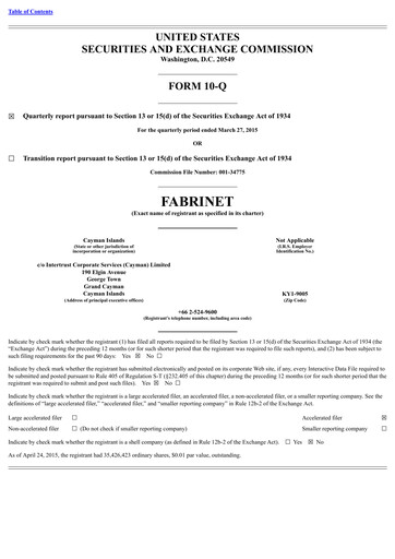 Miniature Fabrinet
 Rapport trimestriel 2015-q2