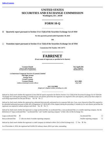 Miniature Fabrinet
 Rapport trimestriel 2016-q3