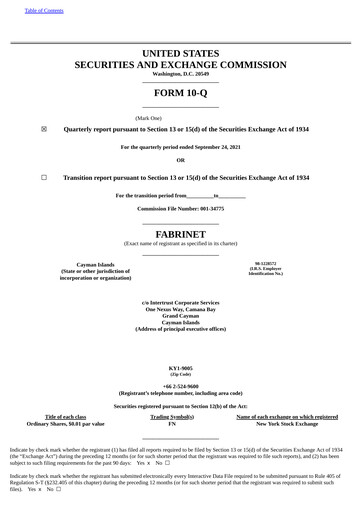 Miniature Fabrinet
 Rapport trimestriel 2021-q3