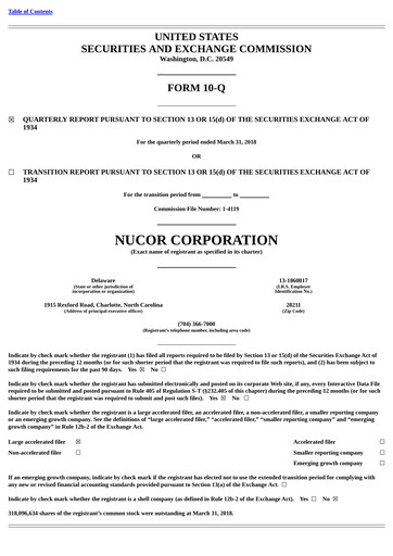 Thumbnail Nucor
 Quarterly Report 2018-q1