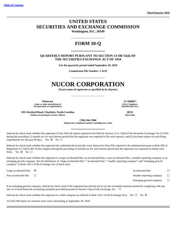 Thumbnail Nucor
 Quarterly Report 2018-q3