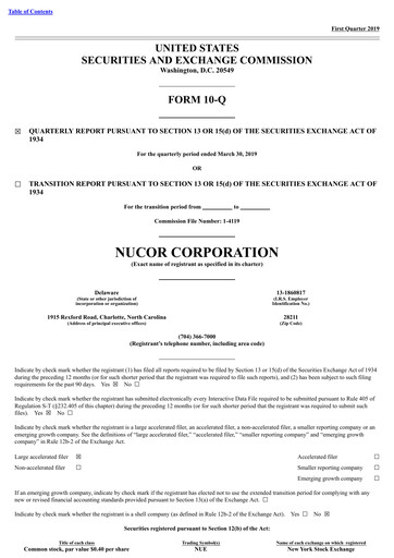 Thumbnail Nucor
 Quarterly Report 2019-q1