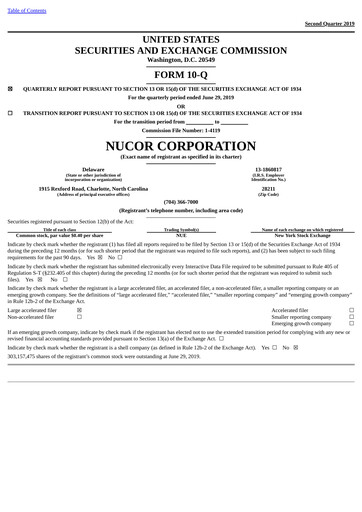 Thumbnail Nucor
 Quarterly Report 2019-q2