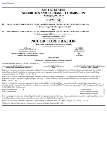 Thumbnail Nucor
 Quarterly Report 2019-q3