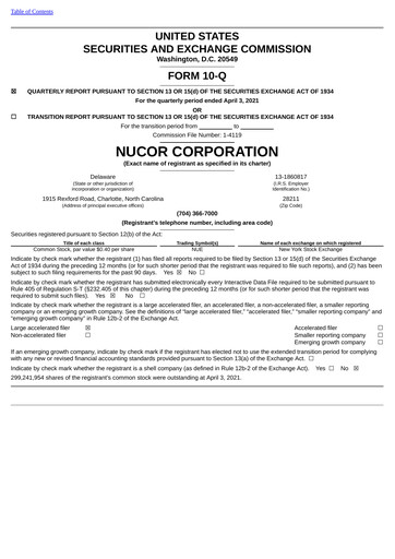 Thumbnail Nucor
 Quarterly Report 2021-q1