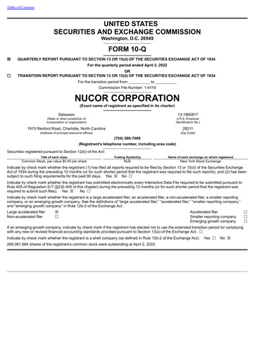 Thumbnail Nucor
 Quarterly Report 2022-q1