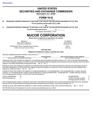 Thumbnail Nucor
 Quarterly Report 2022-q2