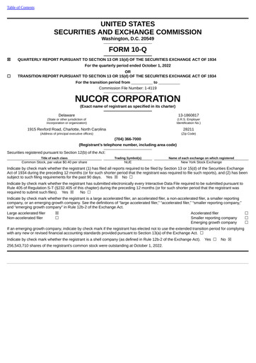 Thumbnail Nucor
 Quarterly Report 2022-q3