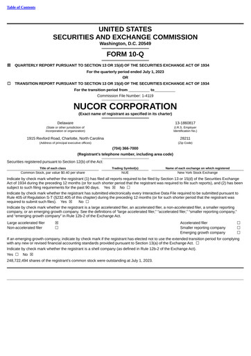 Thumbnail Nucor
 Quarterly Report 2023-q2